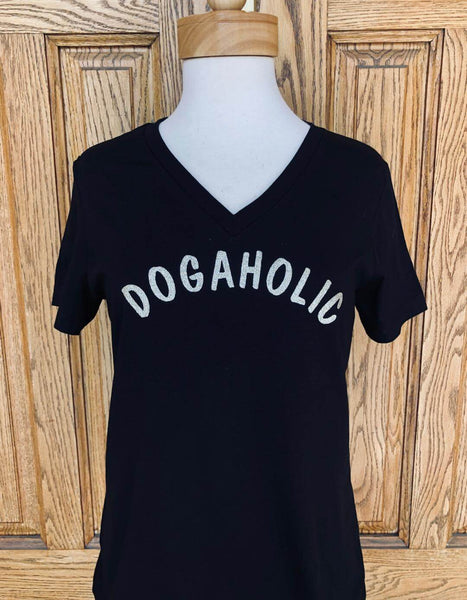 Black V-Neck Tee With Champagne