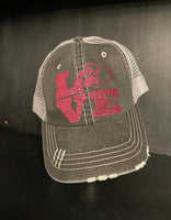 Black/Gray Trucker Hat-Dark Pink "Love With Paw"