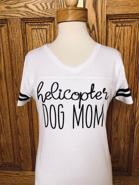 Helicopter Dog Mom White Football Tee