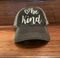 Black/Gray Trucker Hat-White "Be Kind"