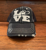 Black Trucker Hat-White "Love With Paw"